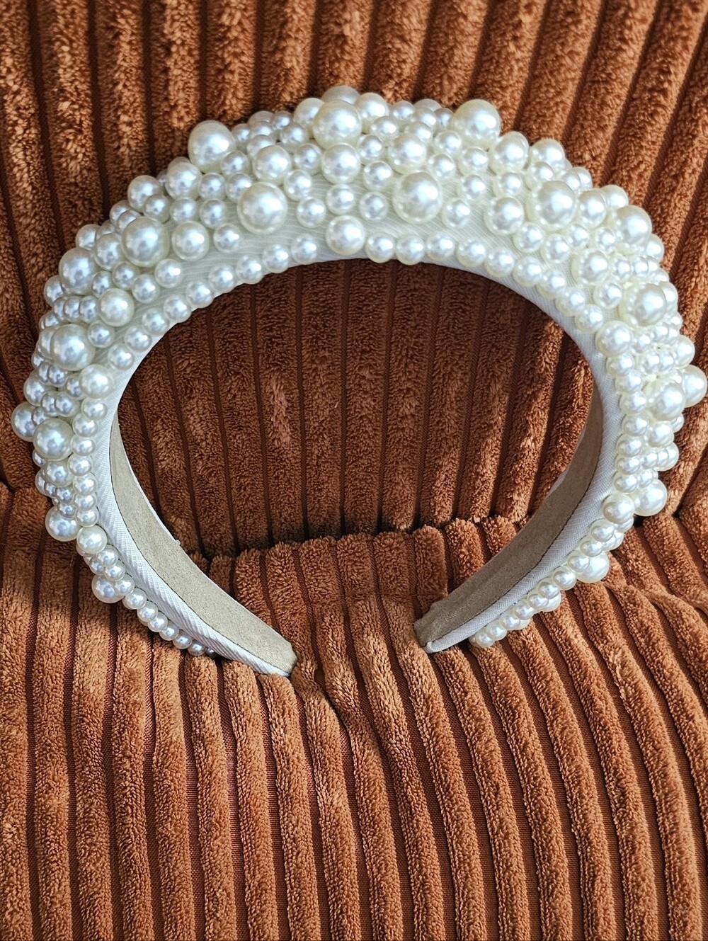 Pearl Embellished Padded Headband - Ivory EUC